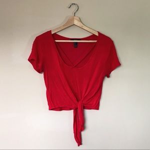 Red tie front crop top
